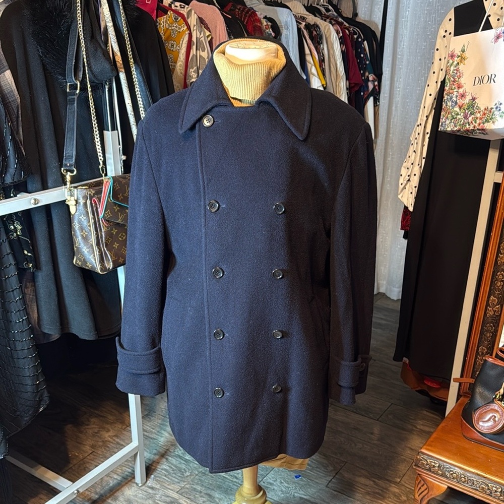 Balenciaga Men's Dark Blue Pea Coat